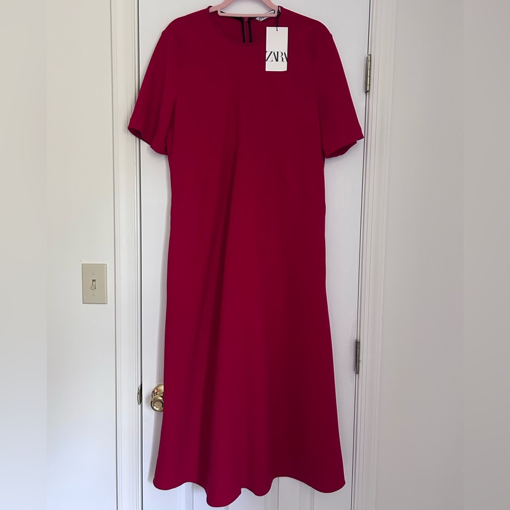 NWT ZARA RED MIDI SWING DRESS SIZE XXL ZW COLLECTION - Picture 5 of 12